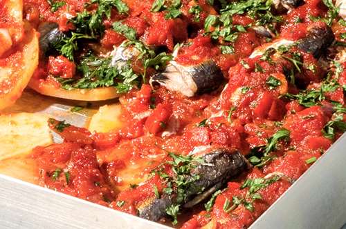 Γαύρος Πλακί με Ντομάτα, Μαϊντανό και Ούζο