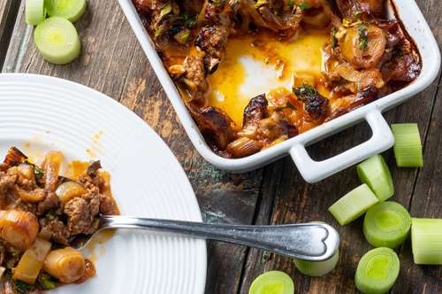 Πράσα με Κιμά στο Φούρνο