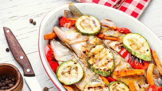 Ψάρι με Κολοκύθια στο Φούρνο