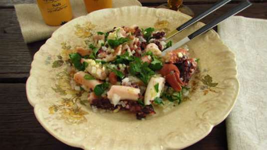 Χταπόδι ξιδάτο με φρέσκα κρεμμυδάκια