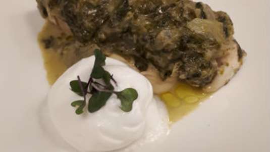 Ροφός φρικασέ με πουρέ σελινόριζας (του σεφ Παναγιώτη Δεληθανάση)