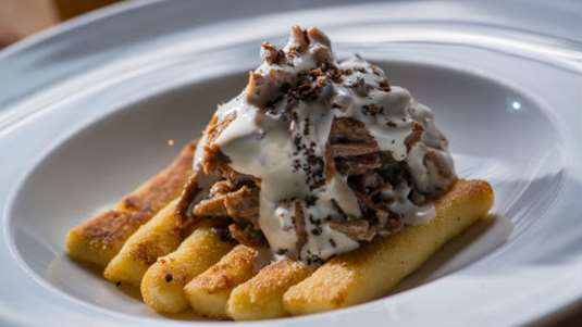Νιόκι γραβιέρας με μοσχαρίσια ουρά μπρεζέ και κρέμα παλαιωμένης γραβιέρας (του σεφ Νικόλα Σταυρακάκη)