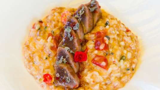 Ριζότο 3 δημητριακών με καψαλισμένο τόνο