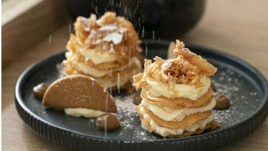 Μπουγάτσα Θεσσαλονίκης με μους από ελληνικό καφέ