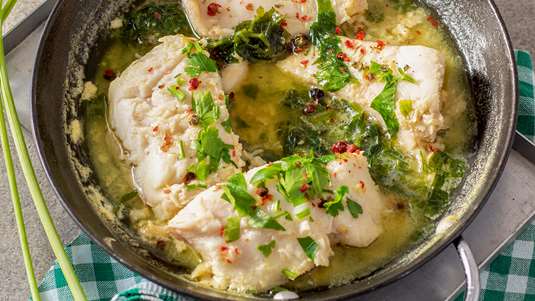 Μπακαλιάρος Σαγανάκι με Λεμόνι και Μουστάρδα