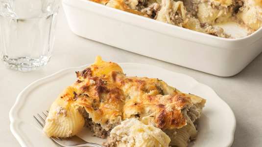 Κοχύλια Φούρνου με Μανιτάρια και Κιμά