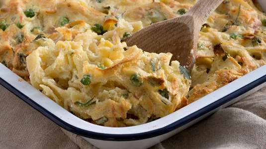 Ταλιατέλες με Ζαμπόν και Αρακά στο Φούρνο