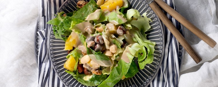 ΣΑΛΑΤΑ ΜΕ ΠΡΑΣΙΝΑΔΕΣ ΠΟΡΤΟΚΑΛΙ ΚΑΙ ΑΜΥΓΔΑΛΑ