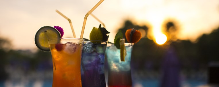 Group of cocktails on tropical vacation