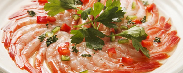 Carpaccio γαρίδας με εσπεριδοειδή και τζίντζερ